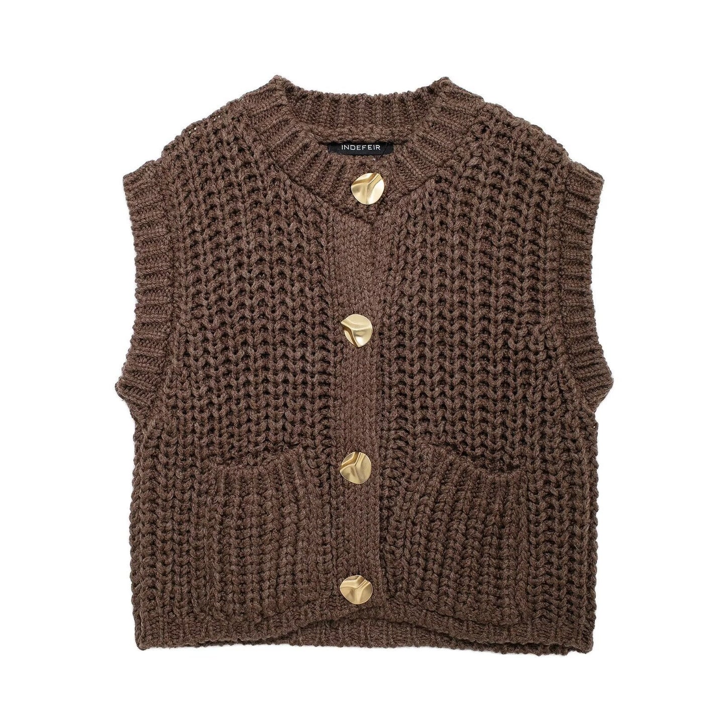 Kemetta™ – Gilet Tricoté Sans Manches à Mailles Épaisses
