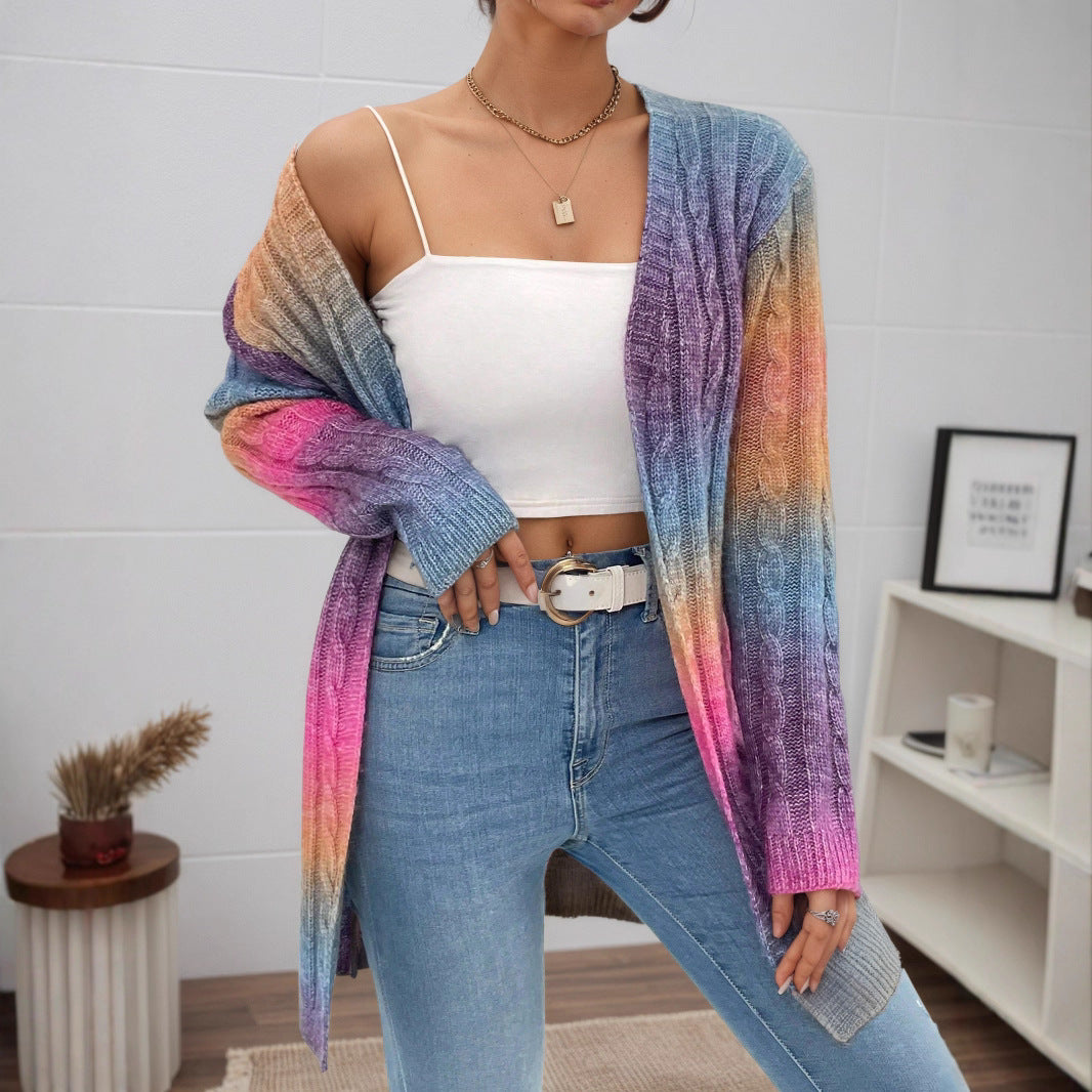 Kemetta™ – Gilet Long Tricoté à Motif Dégradé