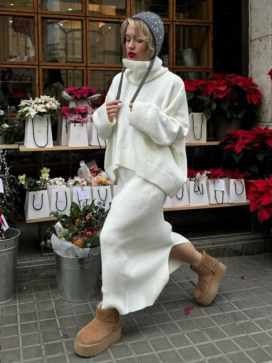 Kemetta™ – Ensemble Pull Col Roulé & Jupe Tricotée