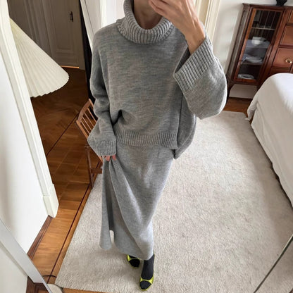 Kemetta™ – Ensemble Pull Col Roulé & Jupe Tricotée