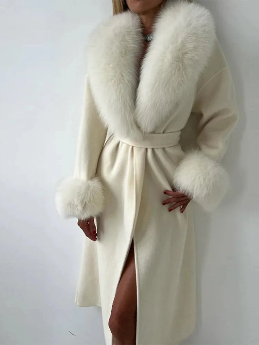 Kemetta™ –  Manteau Long en Laine avec Col en Fourrure