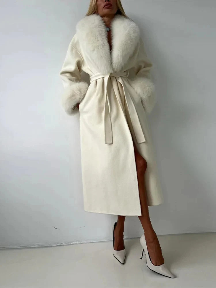 Kemetta™ –  Manteau Long en Laine avec Col en Fourrure