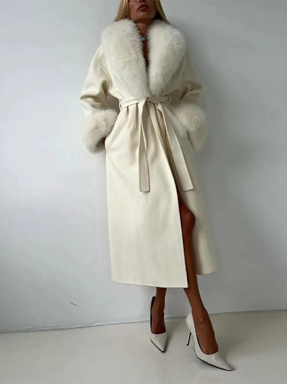 Kemetta™ –  Manteau Long en Laine avec Col en Fourrure