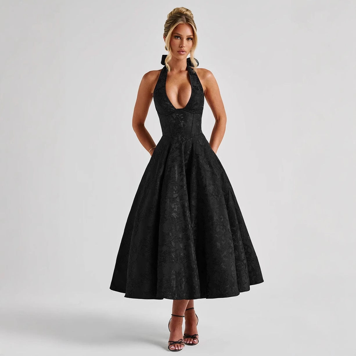 Kemetta™ –  Robe de Soirée à Col Halter en Jacquard Fleuri