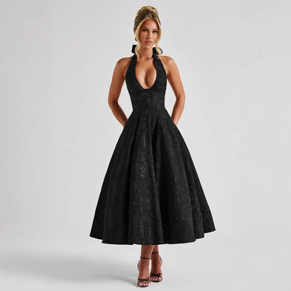 Kemetta™ –  Robe de Soirée à Col Halter en Jacquard Fleuri