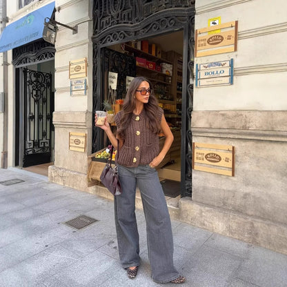 Kemetta™ – Gilet Tricoté Sans Manches à Mailles Épaisses