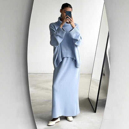 Kemetta™ – Ensemble Pull Col Roulé & Jupe Tricotée