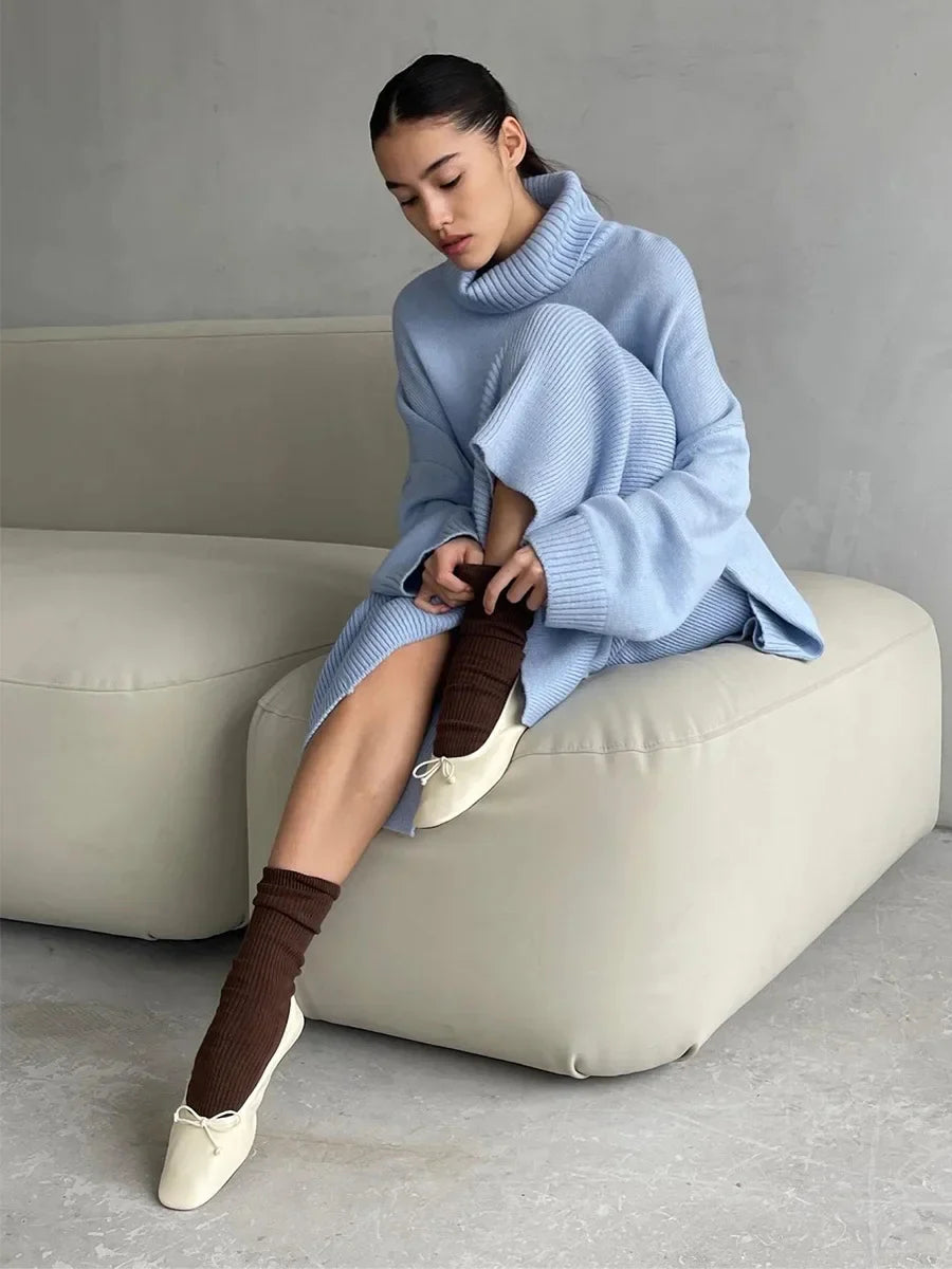 Kemetta™ – Ensemble Pull Col Roulé & Jupe Tricotée