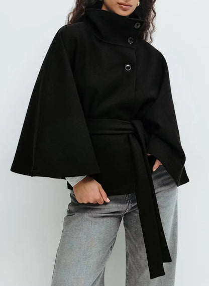 Kemetta™ – Manteau Cape à Col Montant & Ceinture