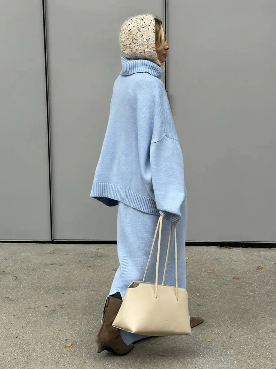 Kemetta™ – Ensemble Pull Col Roulé & Jupe Tricotée