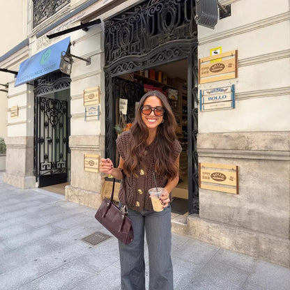 Kemetta™ – Gilet Tricoté Sans Manches à Mailles Épaisses