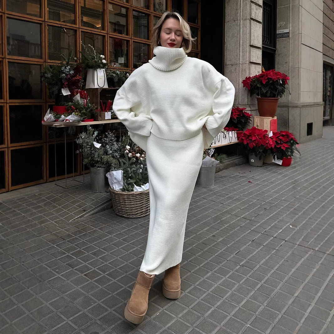 Kemetta™ – Ensemble Pull Col Roulé & Jupe Tricotée