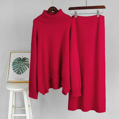 Kemetta™ – Ensemble Pull Col Roulé & Jupe Tricotée