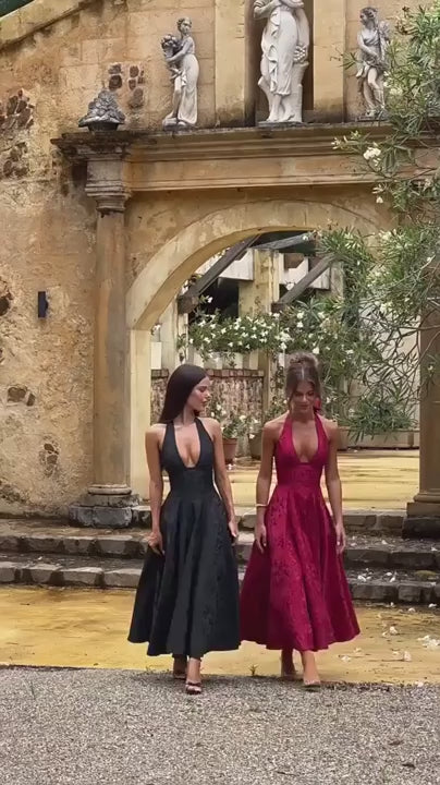 Kemetta™ –  Robe de Soirée à Col Halter en Jacquard Fleuri